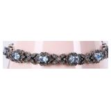 STERLING SILVER BLUE SPINEL MARCASITE BRACELET