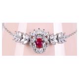 STERLING SILVER LADIES BRACELET W/ RUBY & CRYSTAL