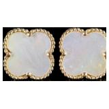 18K YELLOW GOLD MOTHER OF PEARL CLOVER EARRINGS