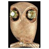 14K YELLOW GOLD PERIDOT LADIES OWL BROOCH