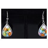 SIGNED STERLING SILVER MURANO GLASS EARRINGS