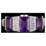 10K WHITE GOLD LADIES RING W/ DIAMONDS & AMETHYST
