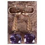 14K YELLOW GOLD LADIES EARRINGS W BICOLOR SAPPHIRE