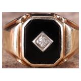10K YELLOW GOLD NATURAL DIAMOND BLACK ONYX RING