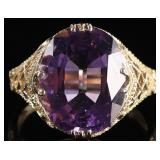 14K YELLOW GOLD AMETHYST FILIGREE LADIES RING