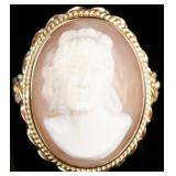 14K YELLOW GOLD ORNATE CAMEO ENAMEL LADIES RING