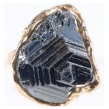 14K YELLOW GOLD LADIES RING W/ HEMATITE/MAGNETITE