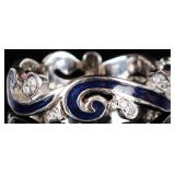 18K WHITE GOLD LADIES RING W/ DIAMONDS & ENAMEL