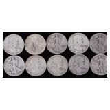 ASSORTED 90% SILVER U.S. HALF DOLLARS - (10)
