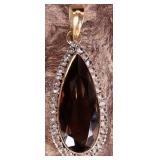 14K YELLOW GOLD LADIES SMOKY QUARTZ PENDANT