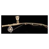 14K YELLOW/WHITE GOLD FISHING ROD MENS PENDANT