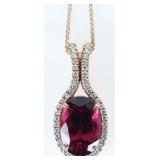 14K YELLOW GOLD PINK TOURMALINE DIAMOND NECKLACE