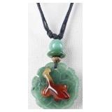 CARVED JADE FROG & LILY PAD NECKLACE