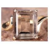 3CT EMRALD CUT SMOKY QUARTZ 14K GOLD LADIES RING