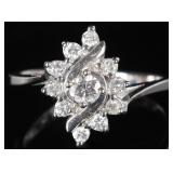 14K WHITE GOLD LADIES RING W/ 11 BRIGHT DIAMONDS
