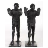 CAST IRON MEN PUSHING MODERN BOOKEND PAIR