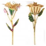 FLORAL GOLD-TONED FILIGREE CLOISONNE ORNAMENTS