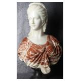 VINTAGE MARBLE BUST WOMAN W/ RED COLORED ROBE