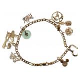 14K YELLOW GOLD CHARM BRACELET W/ JADE