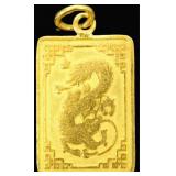 22K YELLOW GOLD LADIES CHINESE FU DRAGON PENDANT