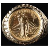 1/10 OZ FINE GOLD 1990 AMERICAN EAGLE IN 14K RING