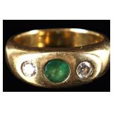 18K YELLOW GOLD EMERALD & NATURAL DIAMOND RING