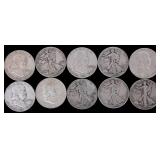 ASSORTED 90% SILVER U.S. HALF DOLLARS - (10)