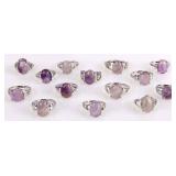 PURPLE NATURAL AMETHYST LADIES SILVER-TONE RINGS