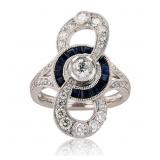 1.17CTW DIAMONDS PLATINUM LADIES RING W/ SAPPHIRE