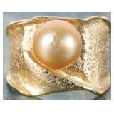 STERLING SILVER SOUTH SEA GOLD PEARL LADIES RING