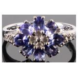 FLORAL TANZANITE & TOPAZ STERLING SILVER RING