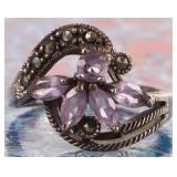 STERLING SILVER AMETHYST MARCASITE LADIES RING