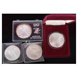 ASSORTED FINE SILVER ROUNDS/ AMERICAN EAGLES - (4)