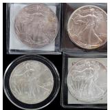 ASSORTED FINE SILVER AMERICAN EAGLES - (4)