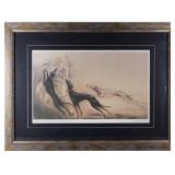 LOUIS ICART LADY WITH GREYHOUNDS DRYPOINT PRINT