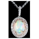EFFY 14K WHITE & ROSE GOLD OPAL DIAMOND NECKLACE