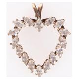 10K YELLOW GOLD HEART PENDANT W/ MARQUISE DIAMONDS