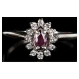 BIG 14K WHITE GOLD LADIES RING W/ RUBY & DIAMONDS