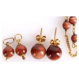 14K YELLOW GOLD JEWELRY SET W/ GOLD SANDSTONE (4)