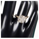 VINTAGE 14K LADIES DIAMOND FLOWER CLUSTER RING