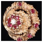 14K YELLOW GOLD RUBY NATURAL DIAMOND LADIES RING