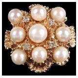 14K YELLOW GOLD NATURAL DIAMOND PEARL LADIES RING