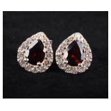 BEAUTIFUL STERLING SILVER GARNET LADIES EARRINGS