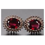 ANTIQUE STERLING SILVER GARNET LADIES EARRINGS