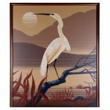 EGRET PERCH FRANCO 1970'S OIL ON CANVAS FRAMED