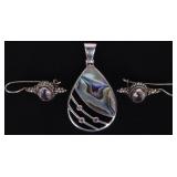 TANZANITE & ABALONE STERLING SILVER LADIES JEWELRY
