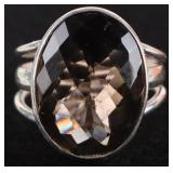 STERLING SILVER BROWN GLASS LADIES RING
