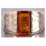 STERLING SILVER AMBER LADIES RING
