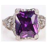 ORNATE PURPLE & WHITE CZ STERLING SILVER RING
