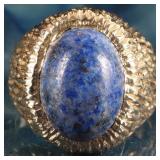 14K YELLOW GOLD BRUTALIST MENS RING W/ SODALITE